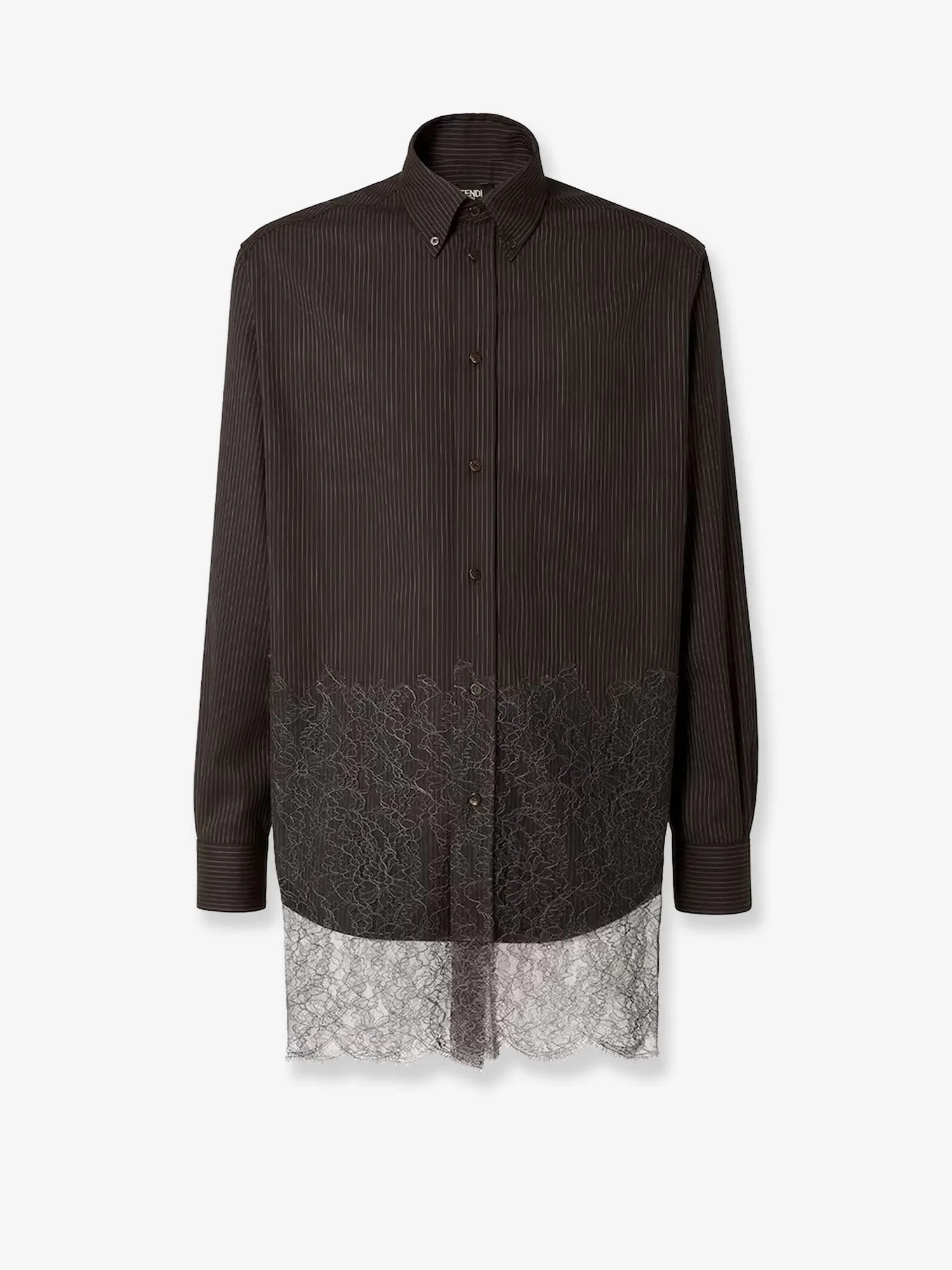 Fendi Pinstriped wool shirt with lace insert sold by Siebentaschen