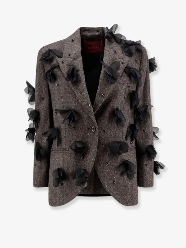 STELLA MAXWELL X MARELLA Wool blend blazer with rhinestones and flower patch sold by Siebentaschen