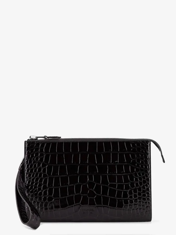 TOM FORD Crocodile-print leather clutch bag sold by Siebentaschen