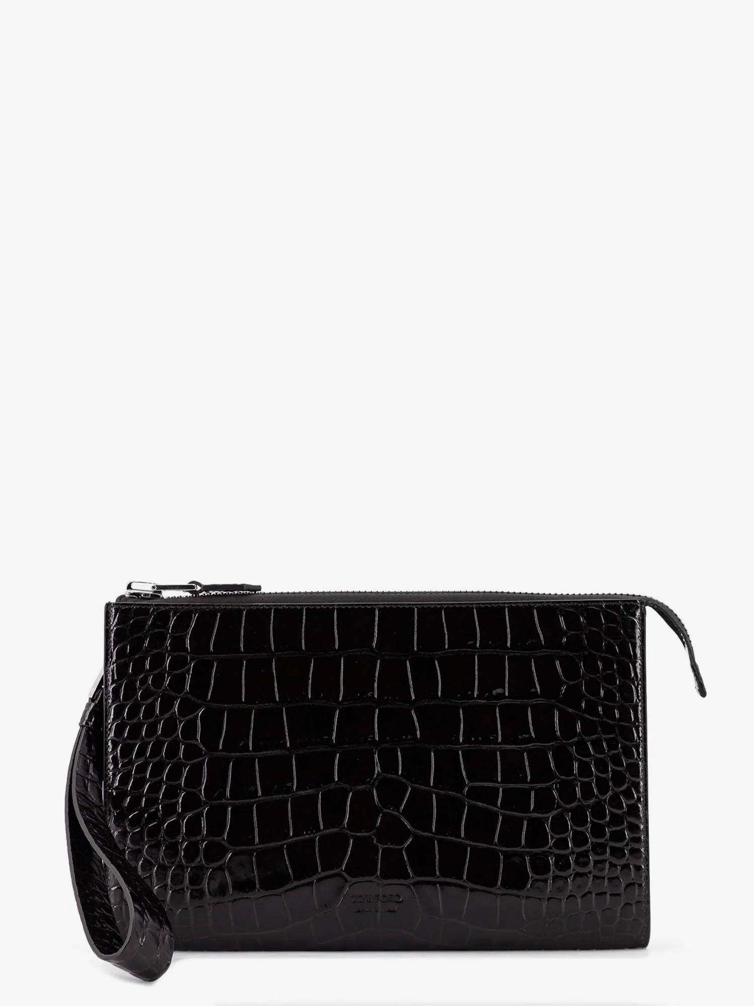 TOM FORD Crocodile-print leather clutch bag sold by Siebentaschen