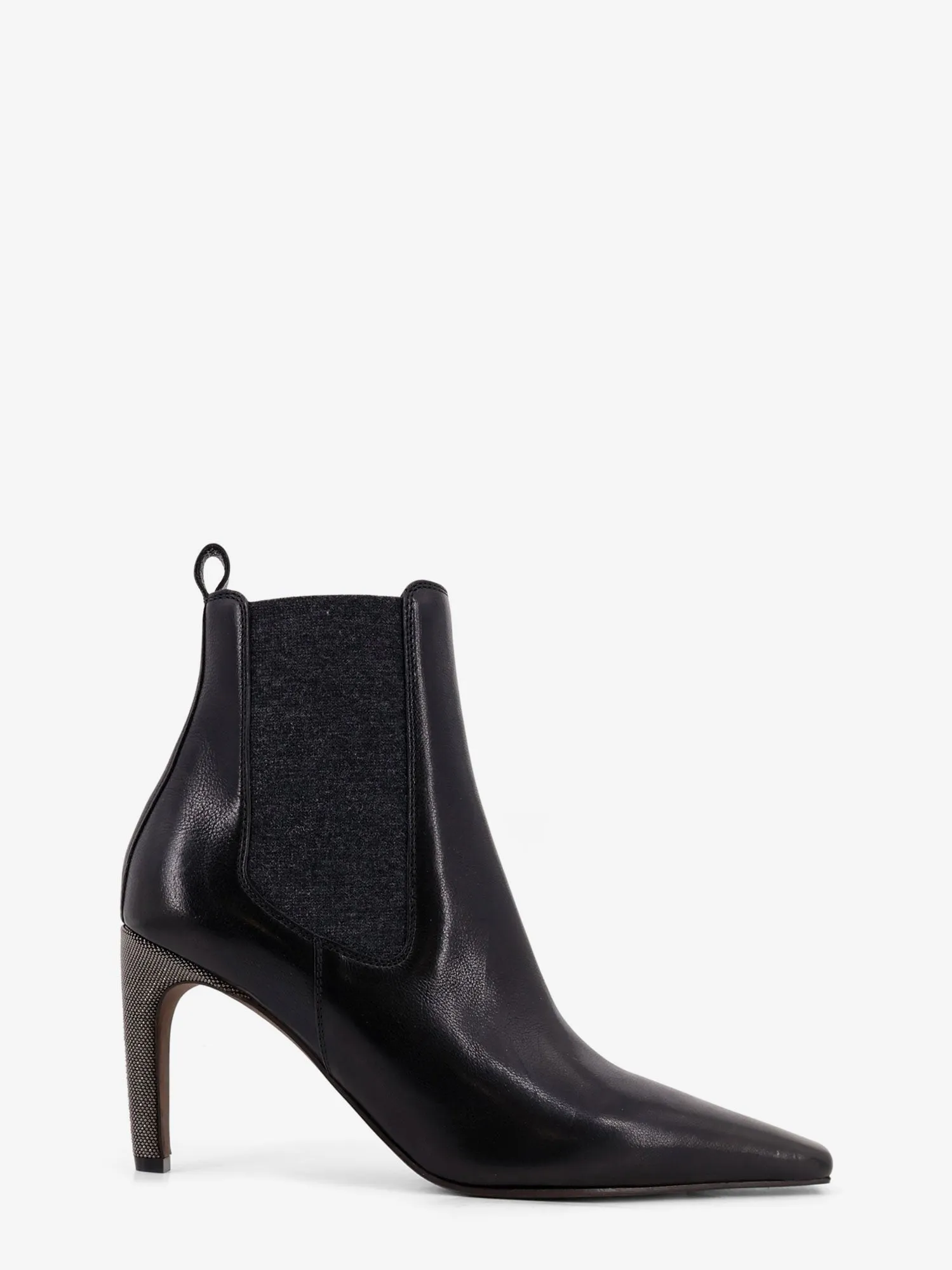 Brunello Cucinelli Leather boots with Monili detail on the heel sold by Siebentaschen