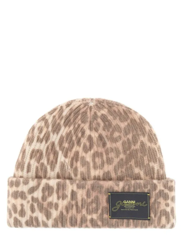 GANNI WOOL HAT WITH LEOPARD PATTERN sold by Siebentaschen