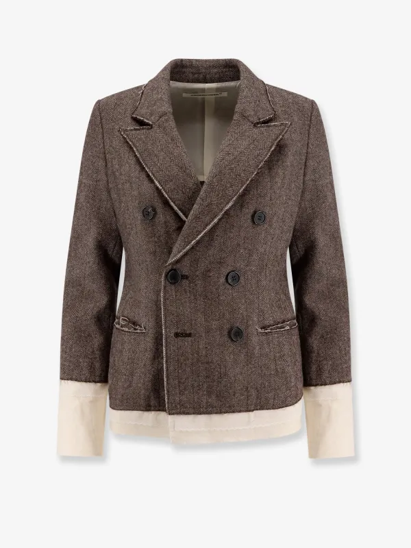 UNDERCOVER Wool blend blazer with frayed profiles sold by Siebentaschen