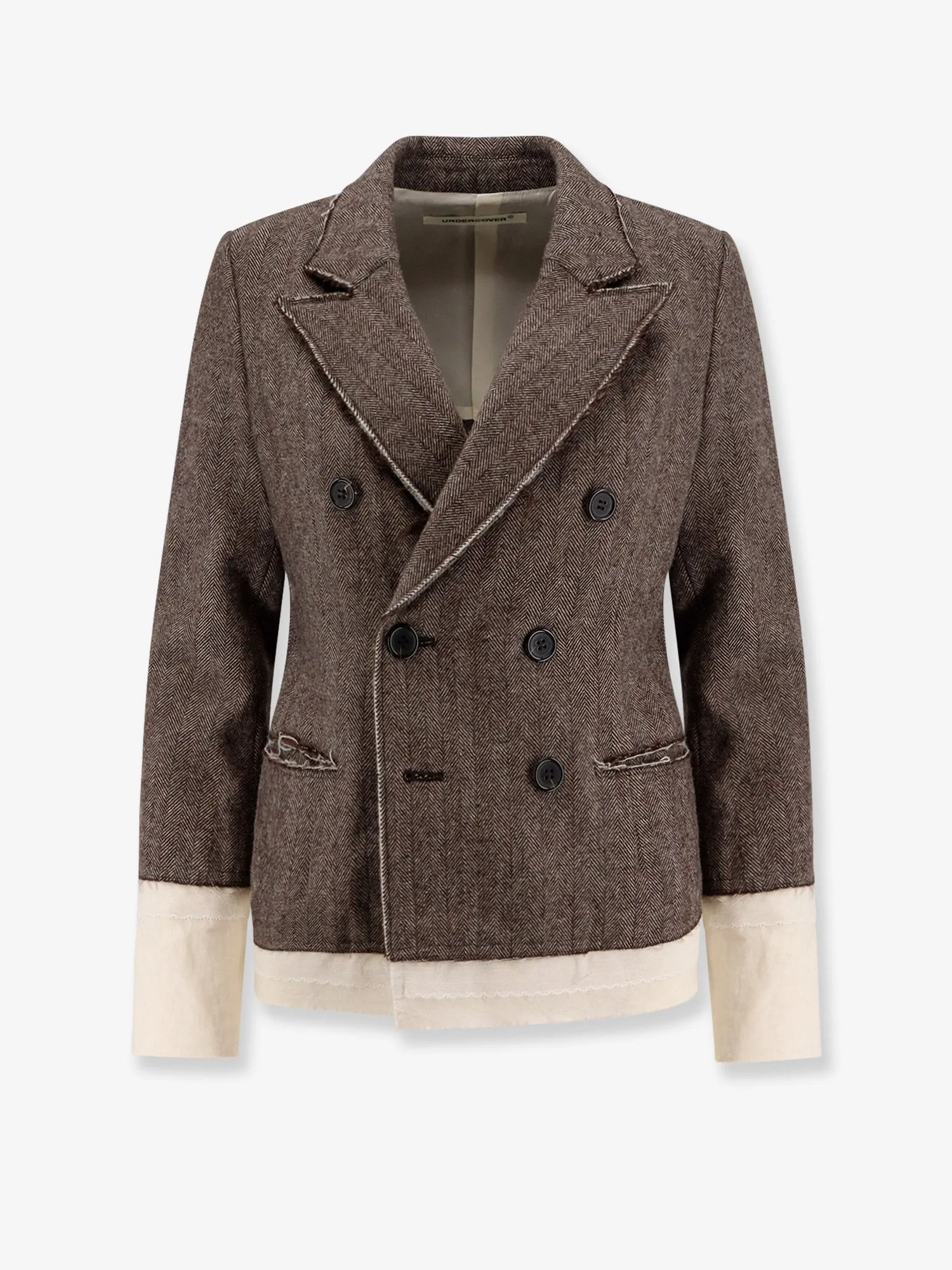 UNDERCOVER Wool blend blazer with frayed profiles sold by Siebentaschen