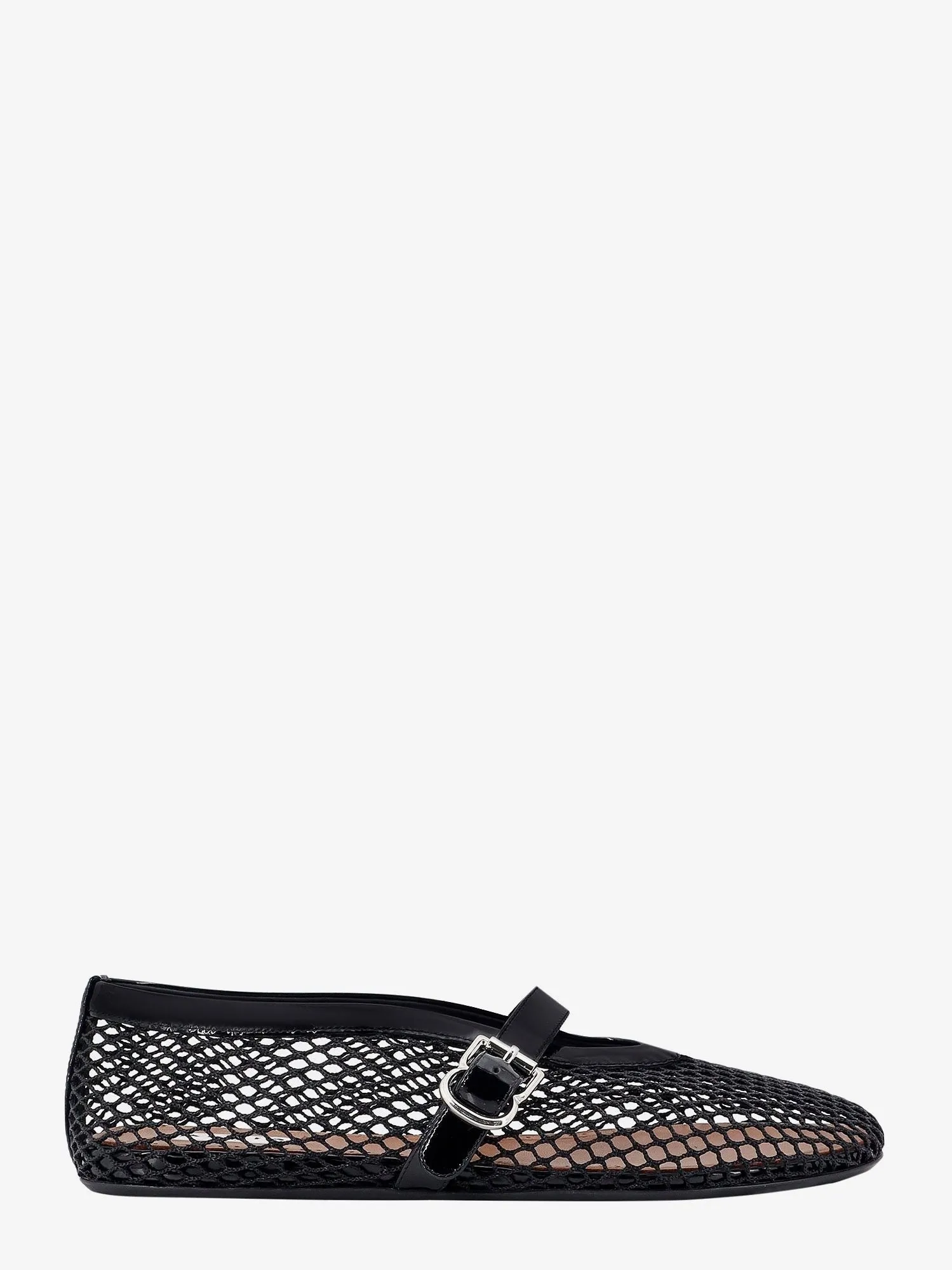 ALAIA Fishnet Ballerinas with patent leather profiles sold by Siebentaschen