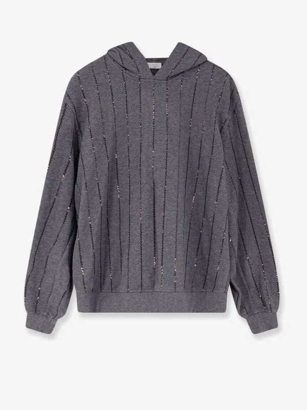 Brunello Cucinelli Dazzling chalk stripe embroidery cotton sweatshirt made by Brunello Cucinelli