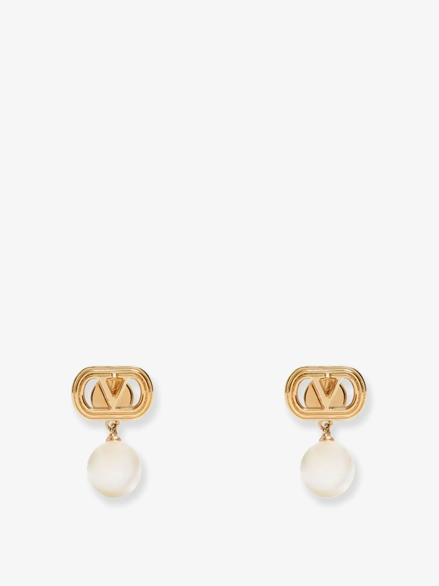 Valentino Garavani Ovalette metal earrings with Swarovski pearls sold by Siebentaschen