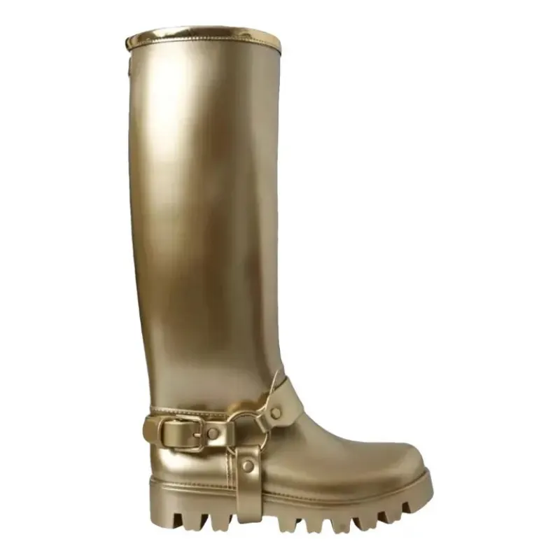 Dolce & Gabbana Metallic Rubber Rain Boots Gold sold by Siebentaschen