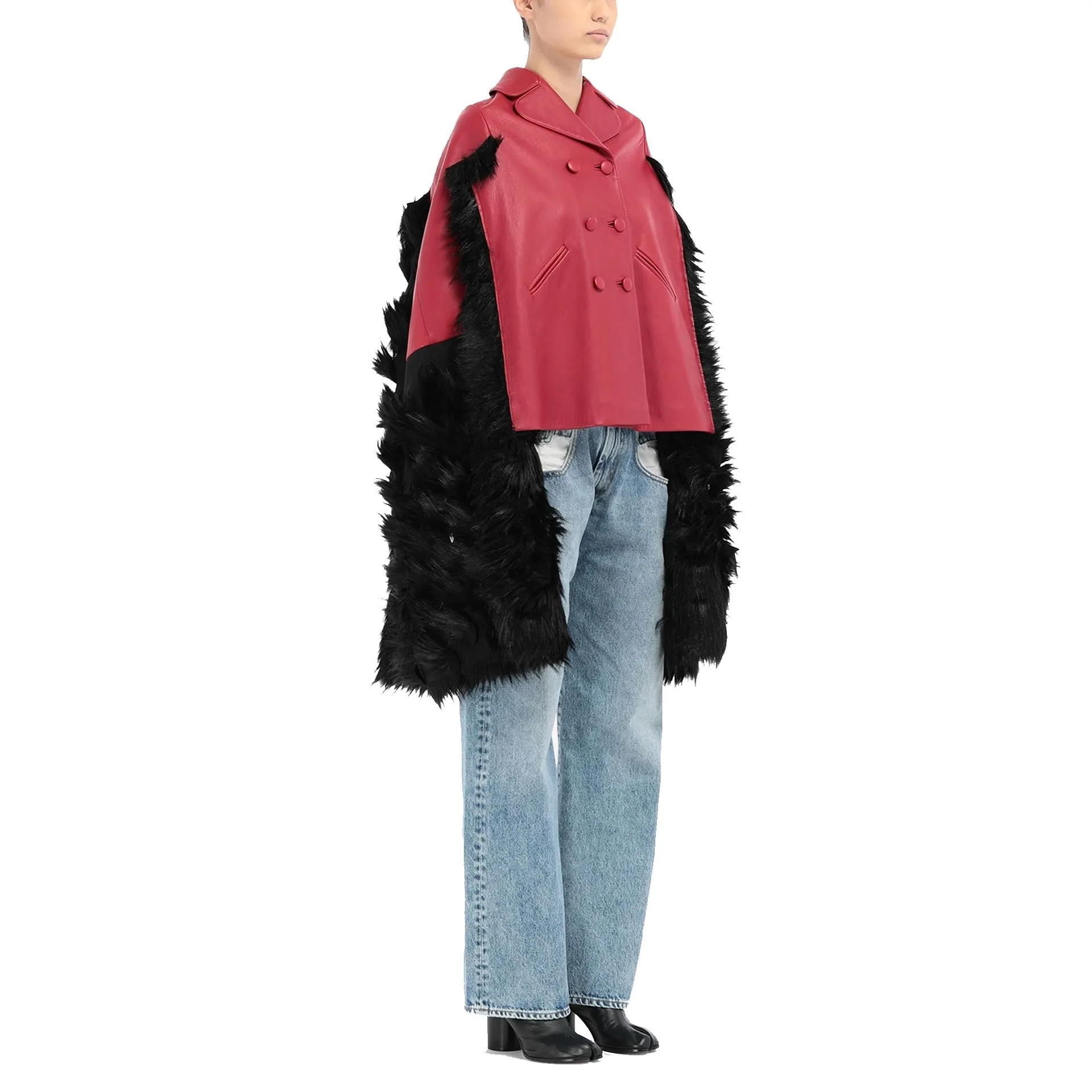 Maison Margiela Faux Fur Trimmed Leather Cape Jacket sold by Siebentaschen product image thumbnail 3