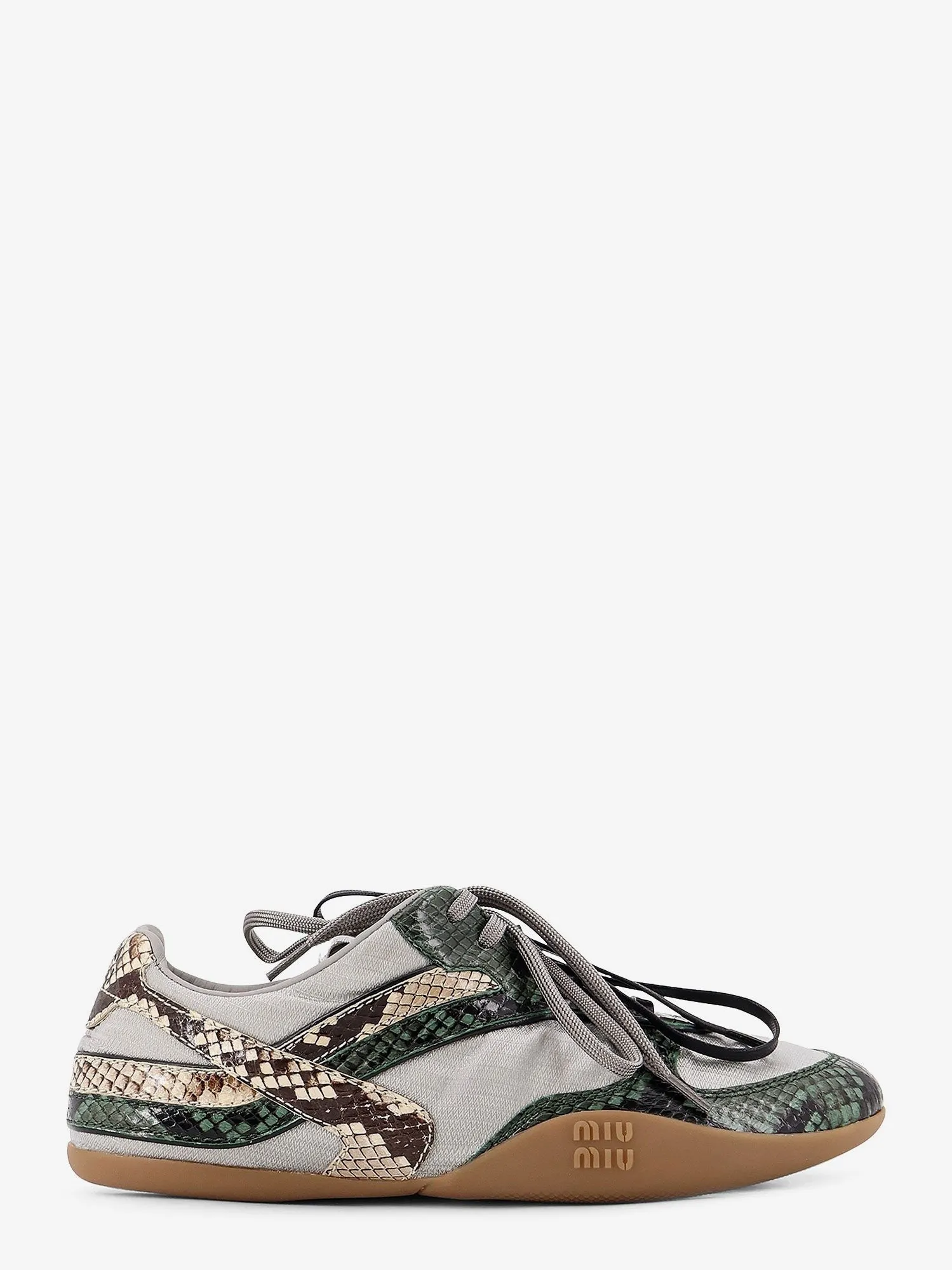 Miu Miu Gymnasium technical fabric and python-print Aisley sneakers sold by Siebentaschen