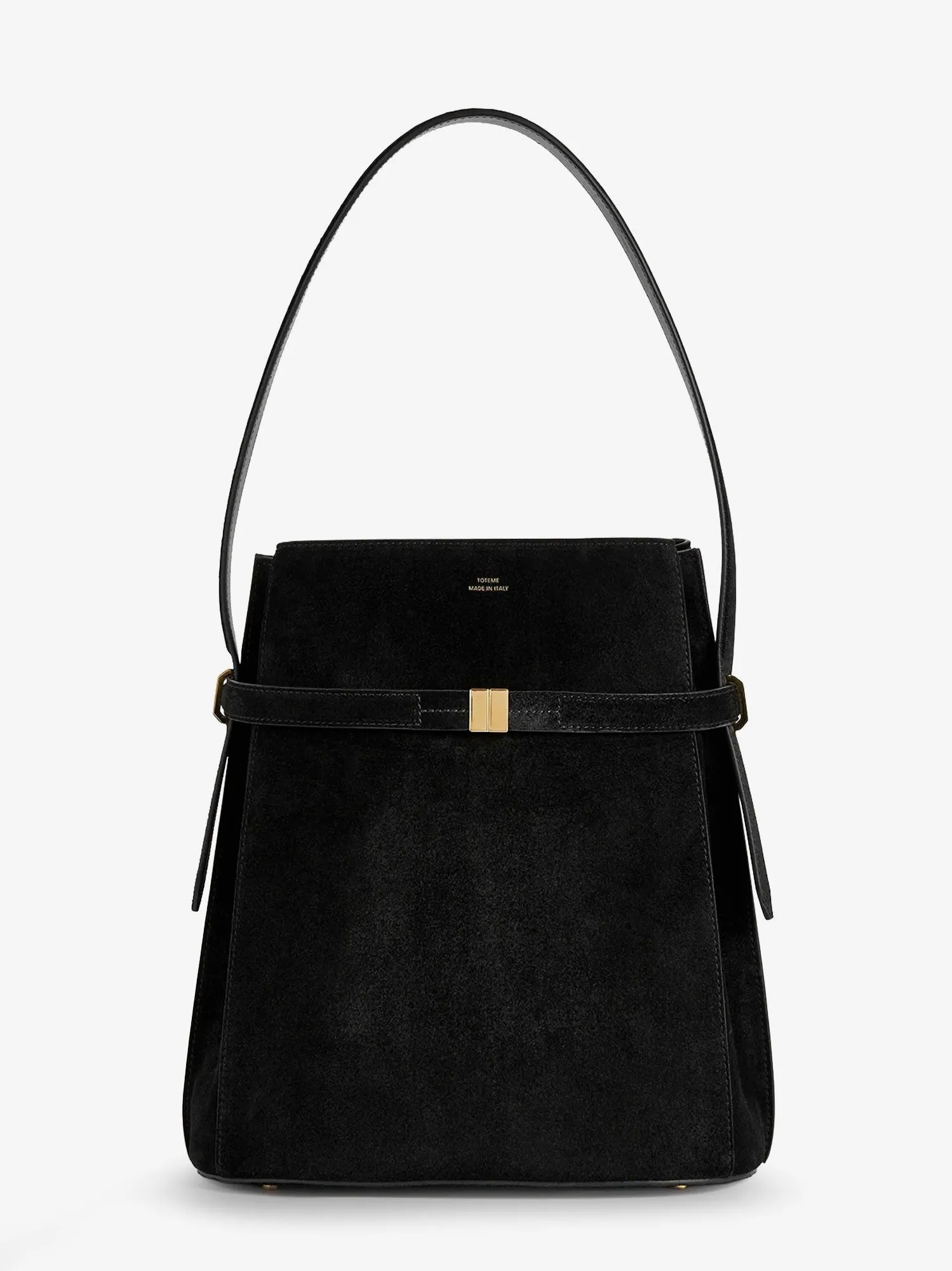 TOTEME Suede shoulder bag with metal detail on the front sold by Siebentaschen