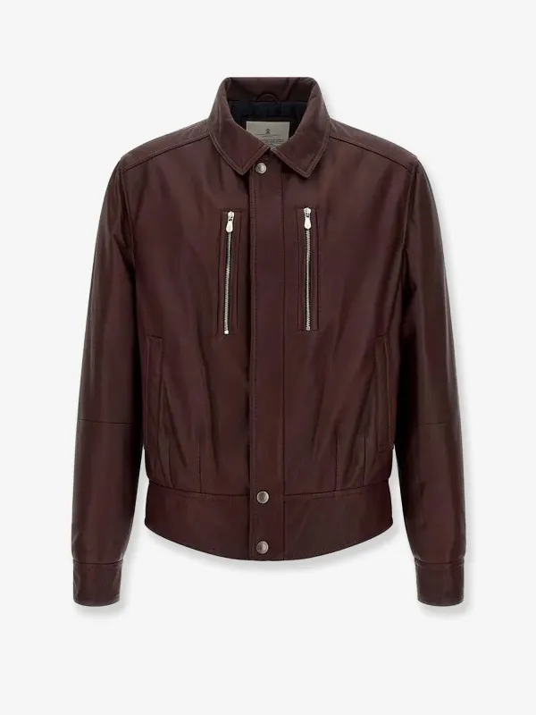 Brunello Cucinelli Leather bomber with padding sold by Siebentaschen