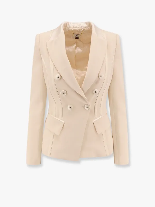 Elisabetta Franchi Essentials blazer with shoulder pads and covered buttons sold by Siebentaschen