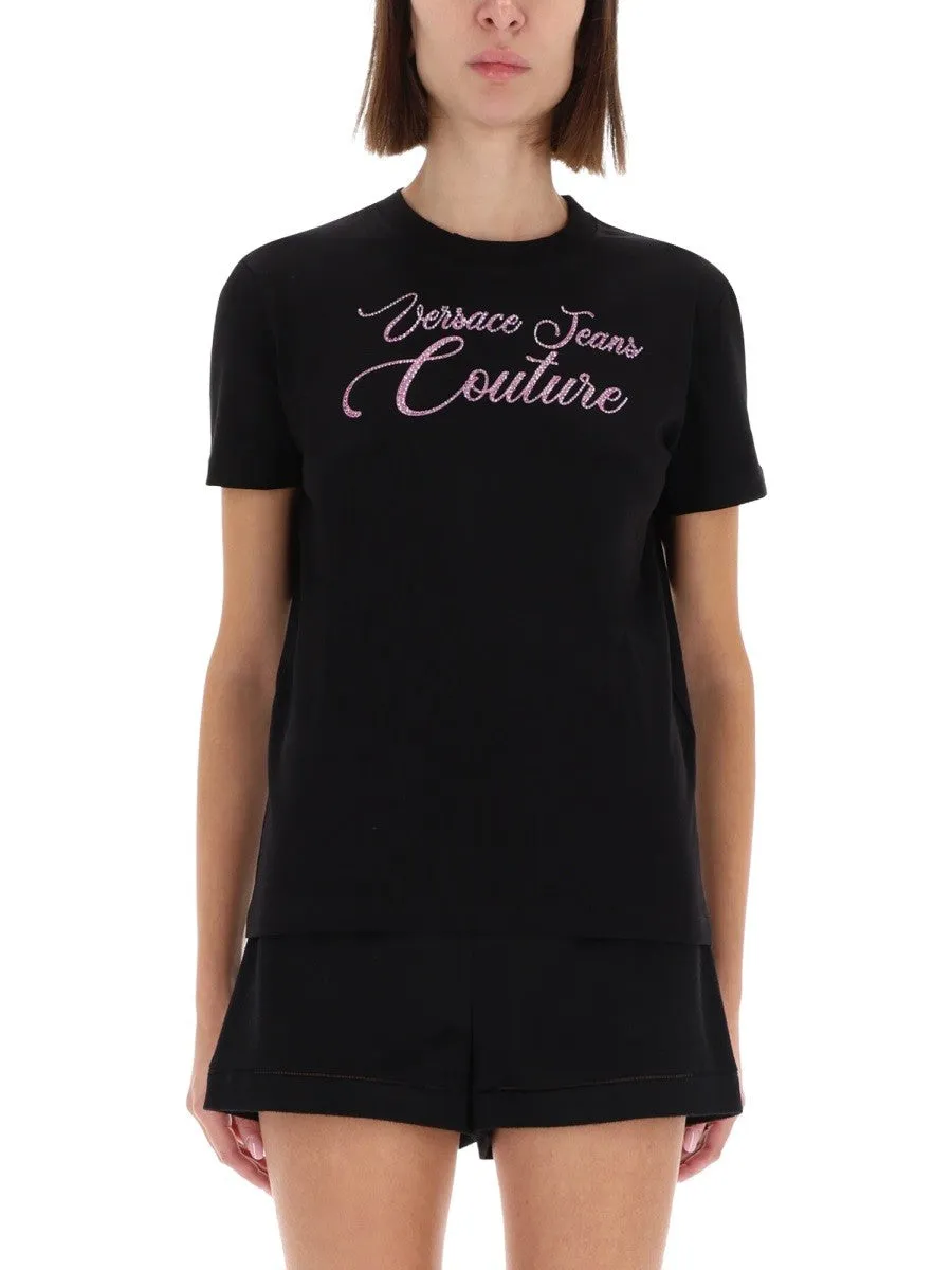 Versace Jeans Couture T-SHIRT WITH LOGO AND RHINESTONES sold by Siebentaschen