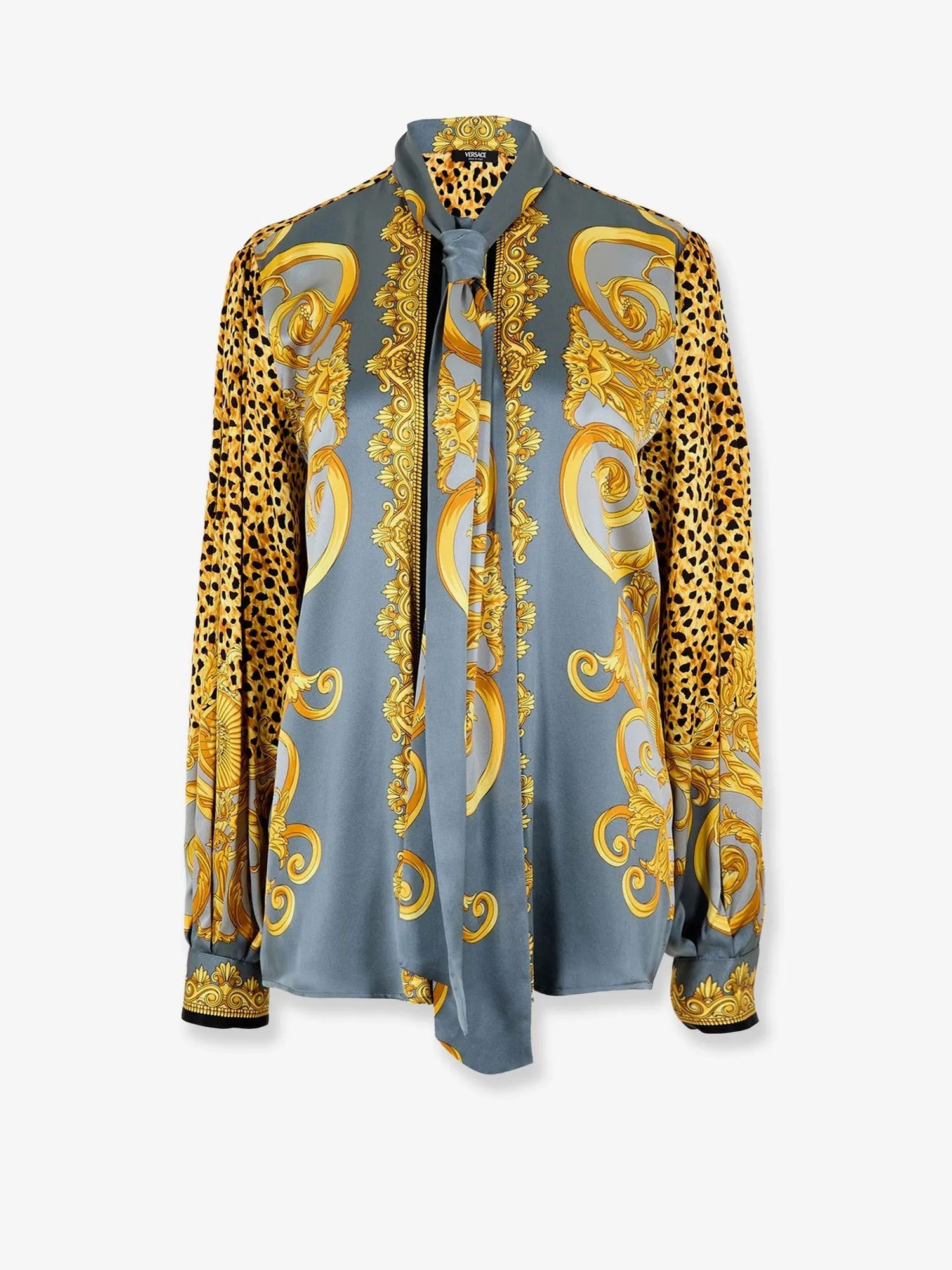 Versace Cheetah Foulard Lavallière silk shirt sold by Siebentaschen