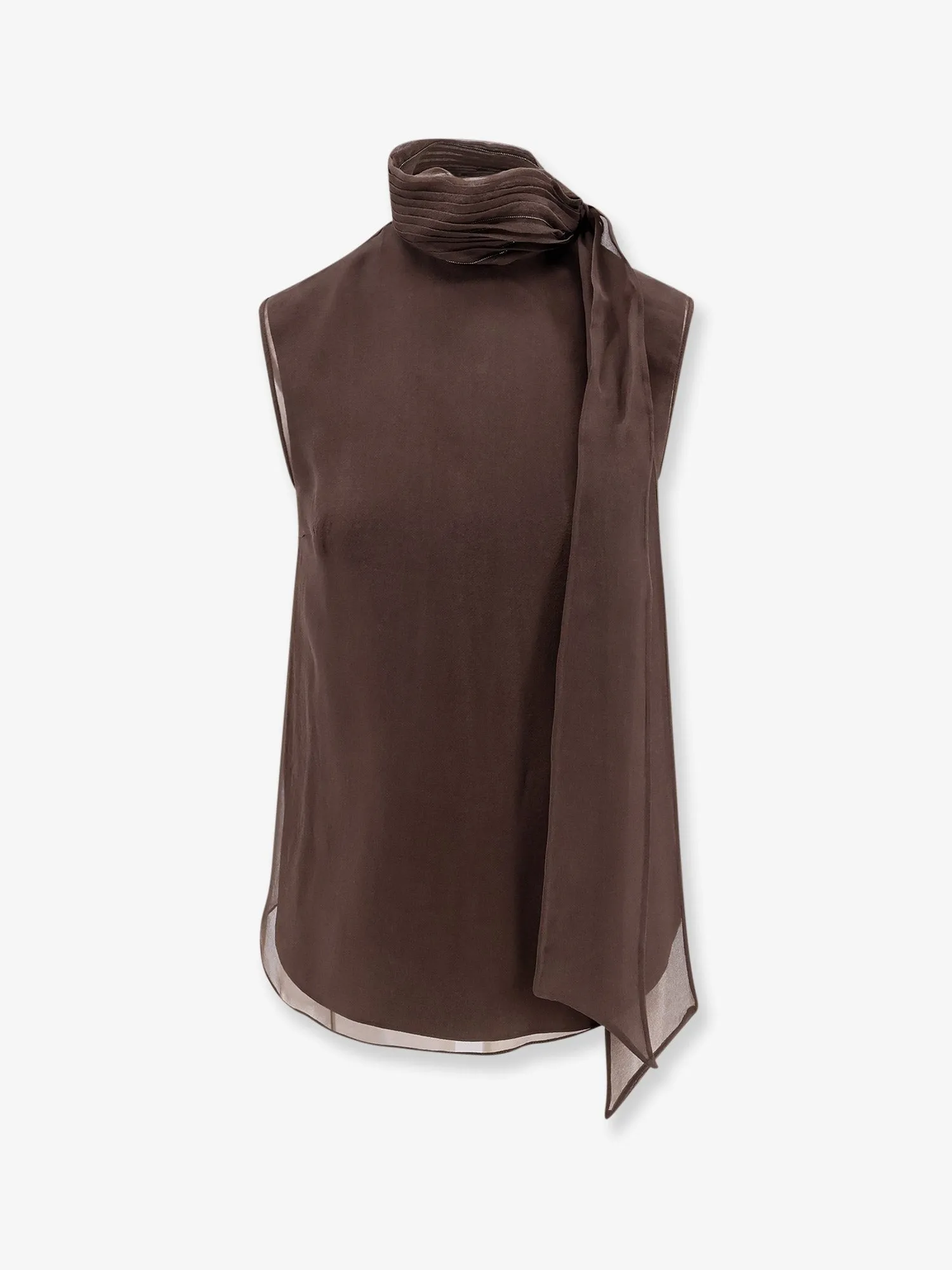 Brunello Cucinelli Crispy silk top with lavallière and Monili sold by Siebentaschen