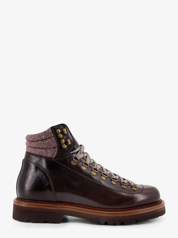 Brunello Cucinelli Mountain Boot leather ankle boots with wool and cashmere insert sold by Siebentaschen