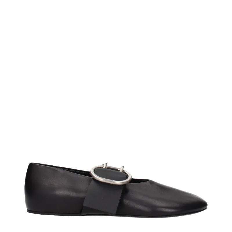 Jil Sander Black Leather Ballet Flats sold by Siebentaschen
