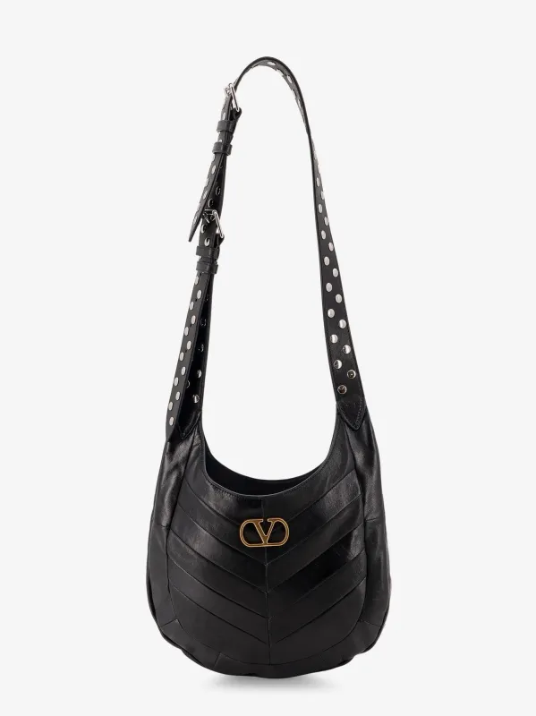 Valentino Garavani Leather Hobo crossbody bag with metal VLogo Signature sold by Siebentaschen