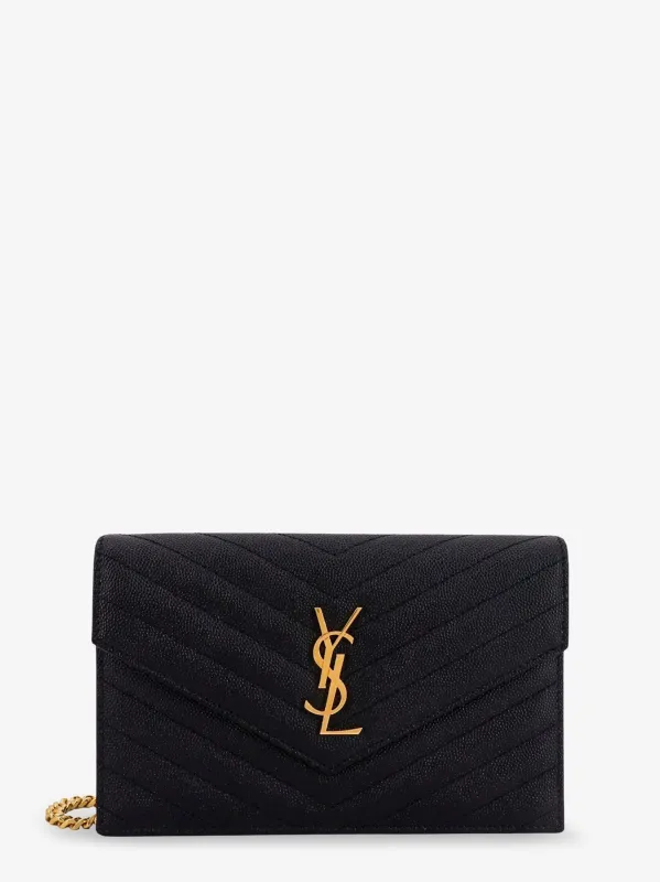 Saint Laurent Envelope grain-de-poudre leather clutch bag with Cassandre chain sold by Siebentaschen