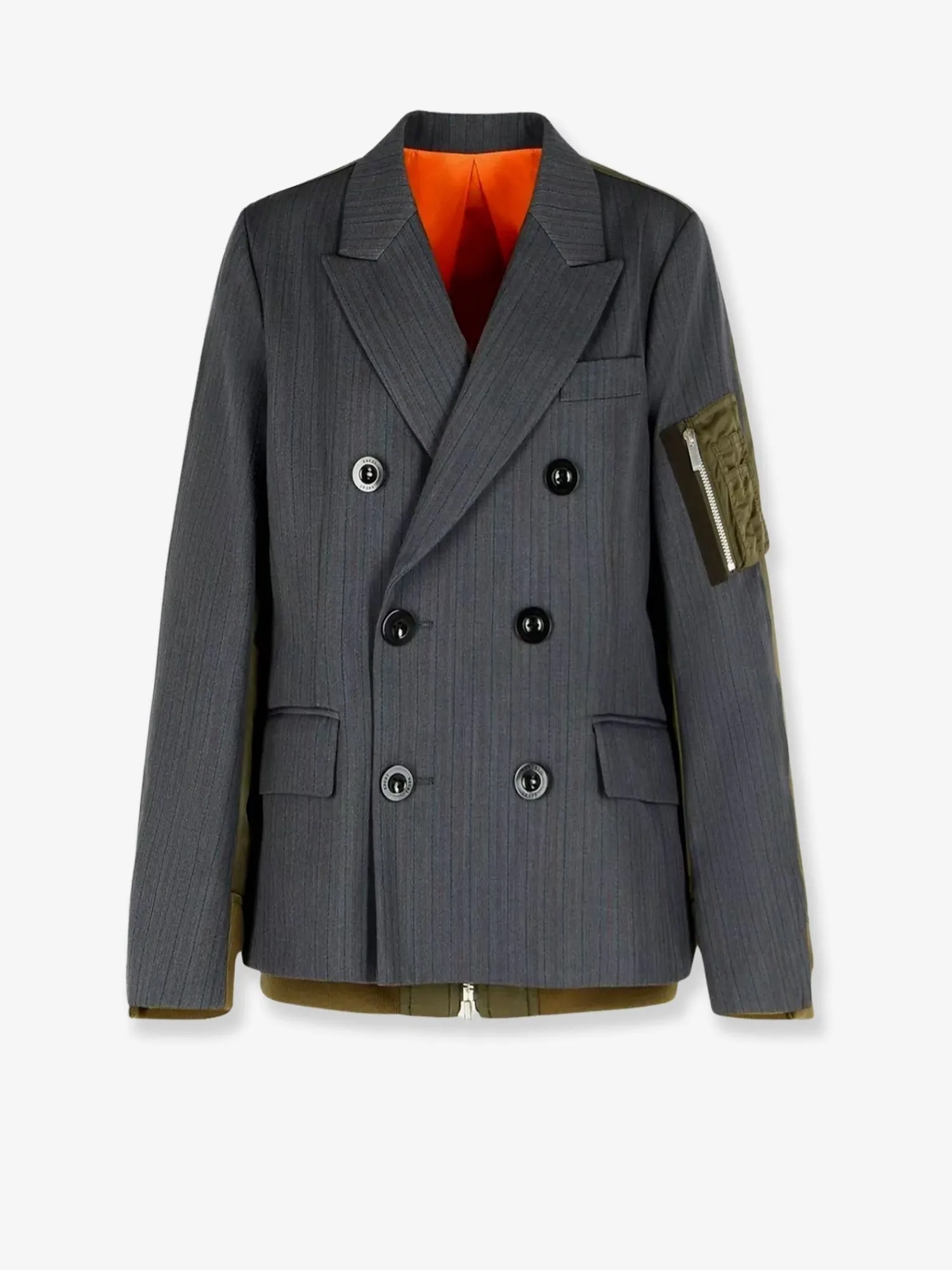 SACAI Double-breasted wool and nylon blazer sold by Siebentaschen