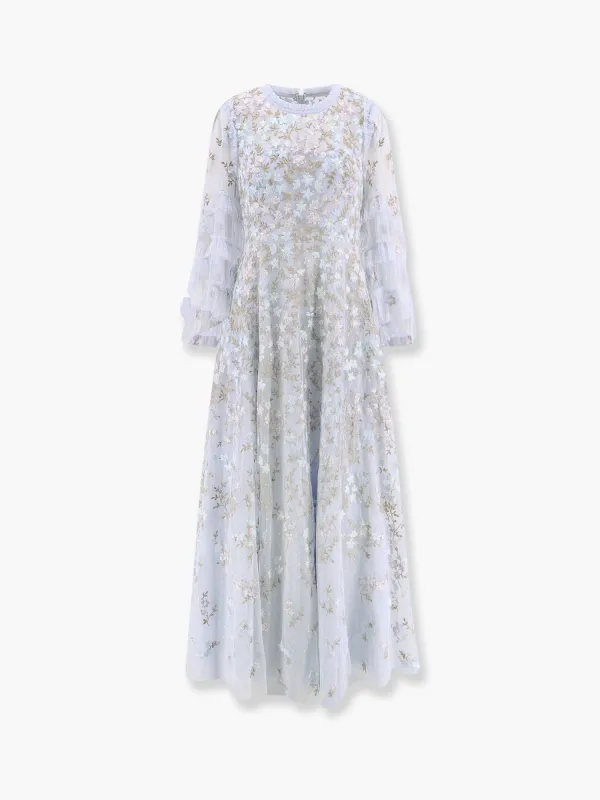 NEEDLE & THREAD Embroidered tulle long dress sold by Siebentaschen