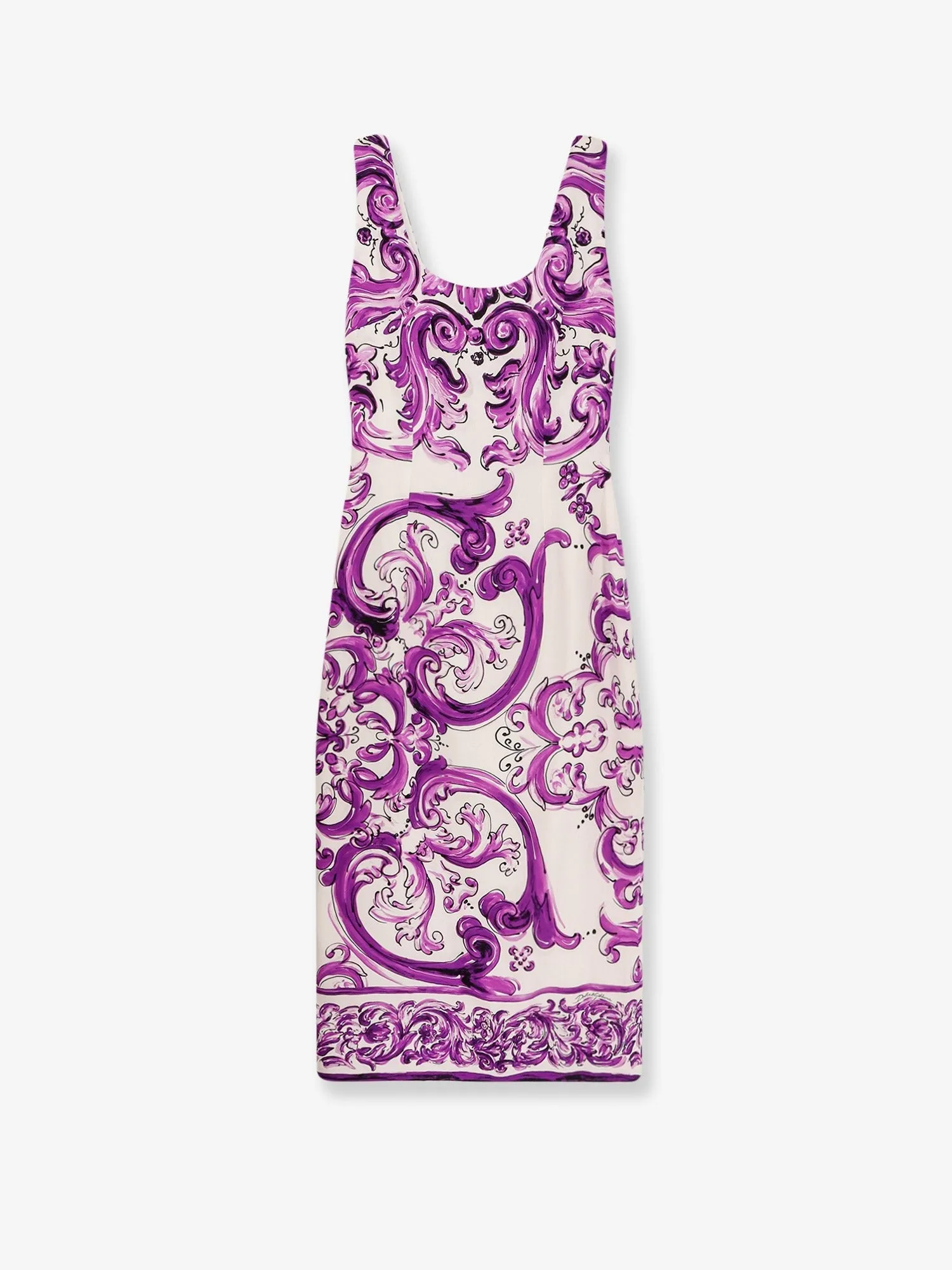 Dolce & Gabbana Silk midi pencil dress with Maiolica print sold by Siebentaschen