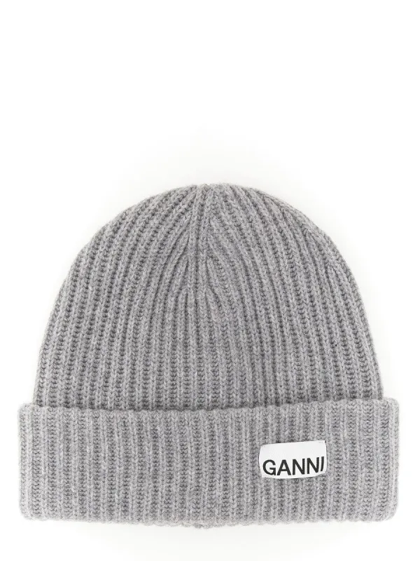 GANNI BEANIE HAT WITH LOGO sold by Siebentaschen