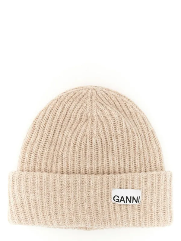 GANNI BEANIE HAT WITH LOGO sold by Siebentaschen