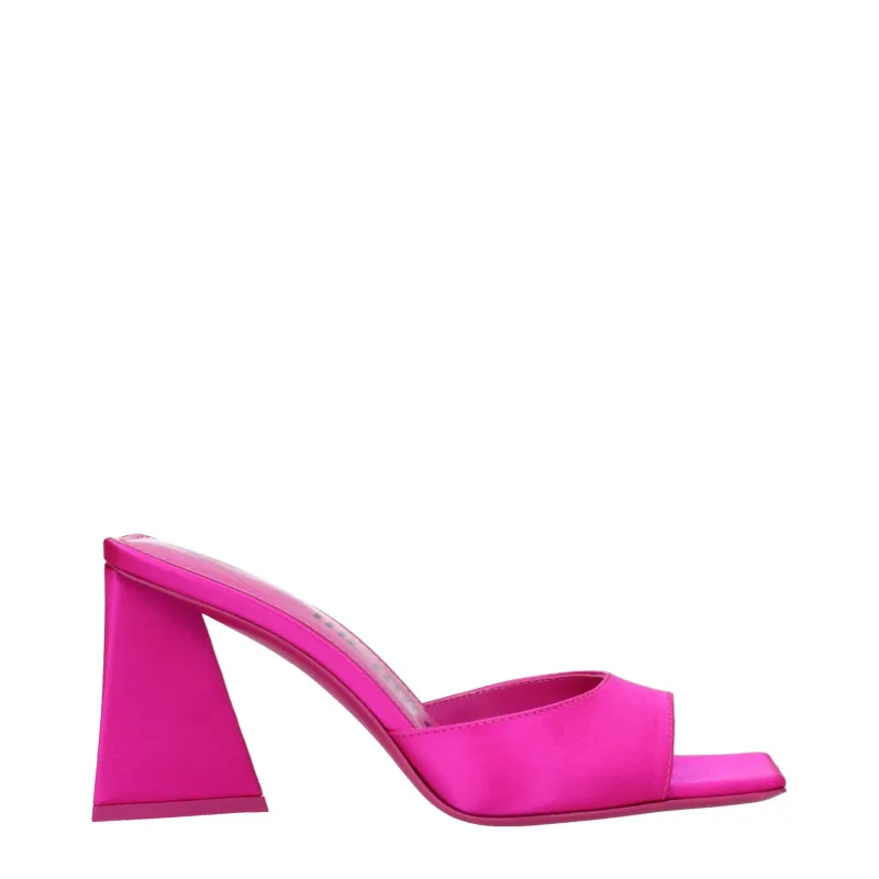 The Attico Pink Satin Stiletto Heel Sandals sold by Siebentaschen