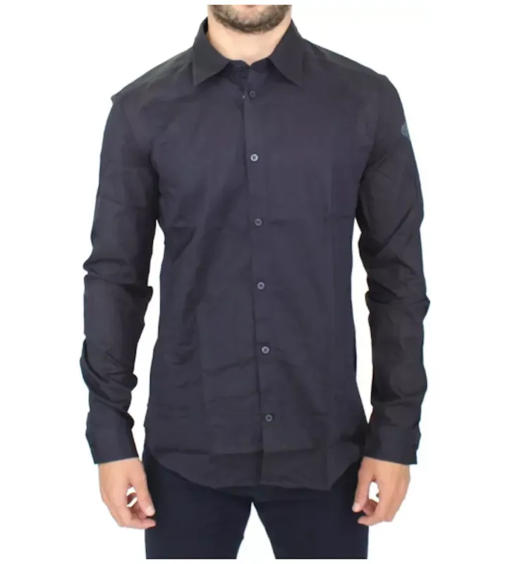 Ermanno Scervino Blue Slim-Fit Casual Shirt in Cotton sold by Siebentaschen