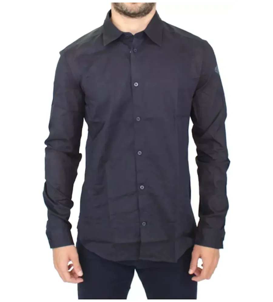 Ermanno Scervino Blue Slim-Fit Casual Shirt in Cotton sold by Siebentaschen