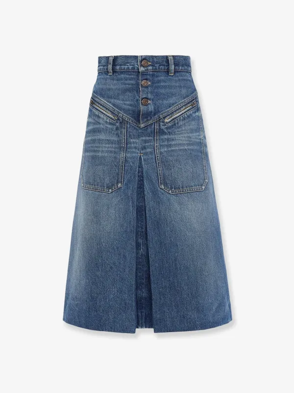 CHLOE' Denim midi skirt sold by Siebentaschen