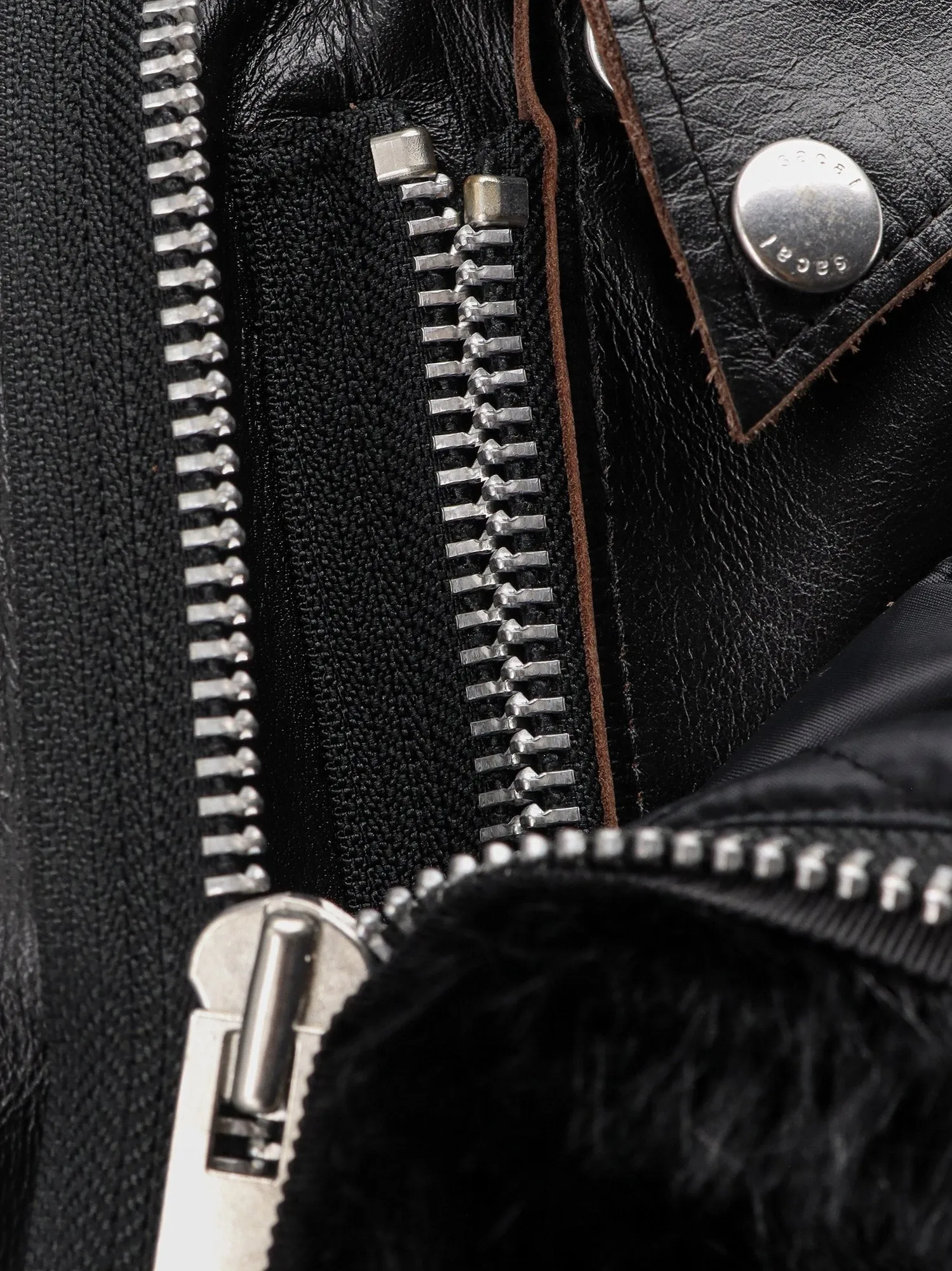 SACAI Leather Jacket with synthetic fur inserts sold by Siebentaschen product image thumbnail 3