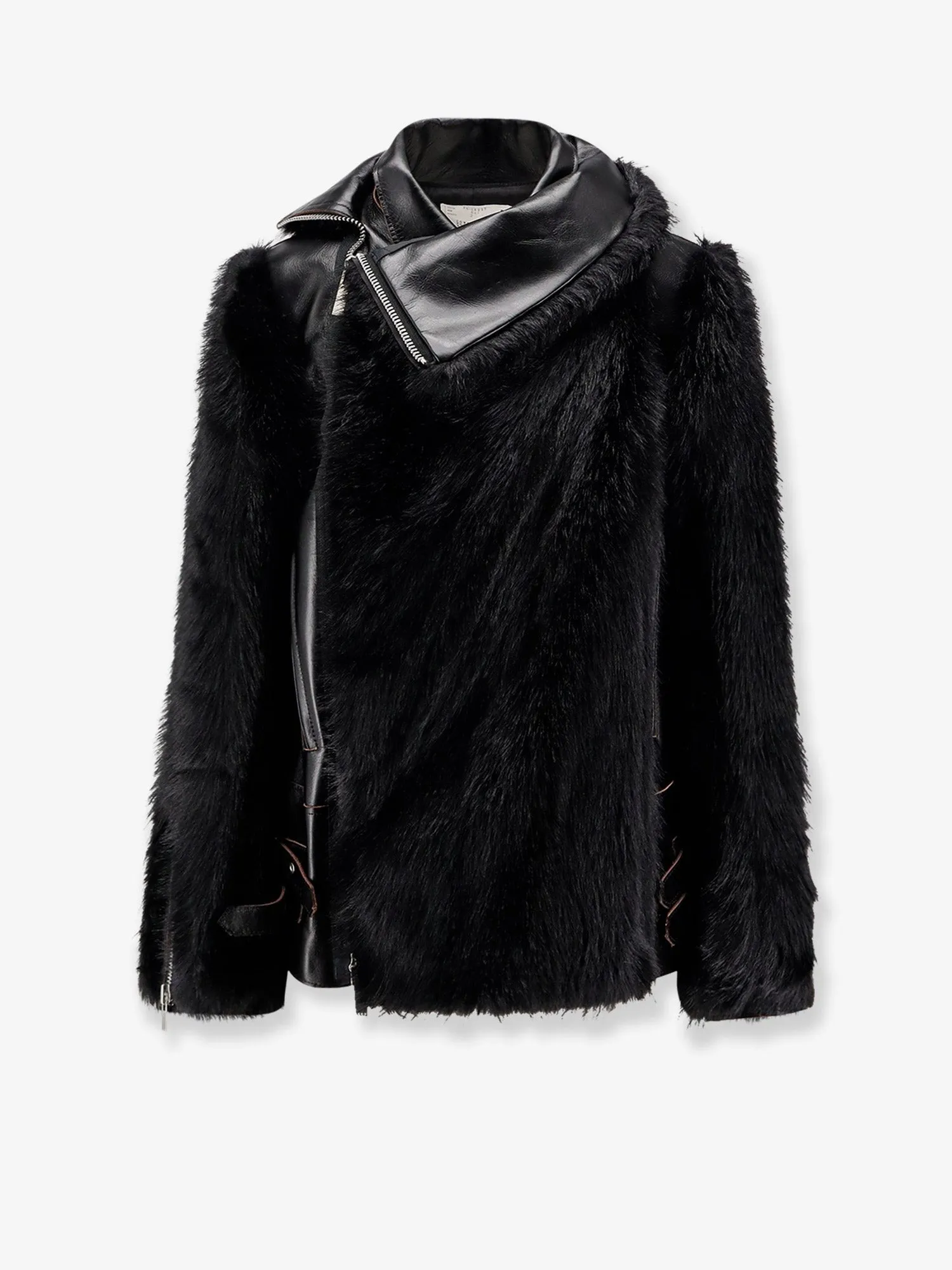 SACAI Leather Jacket with synthetic fur inserts sold by Siebentaschen