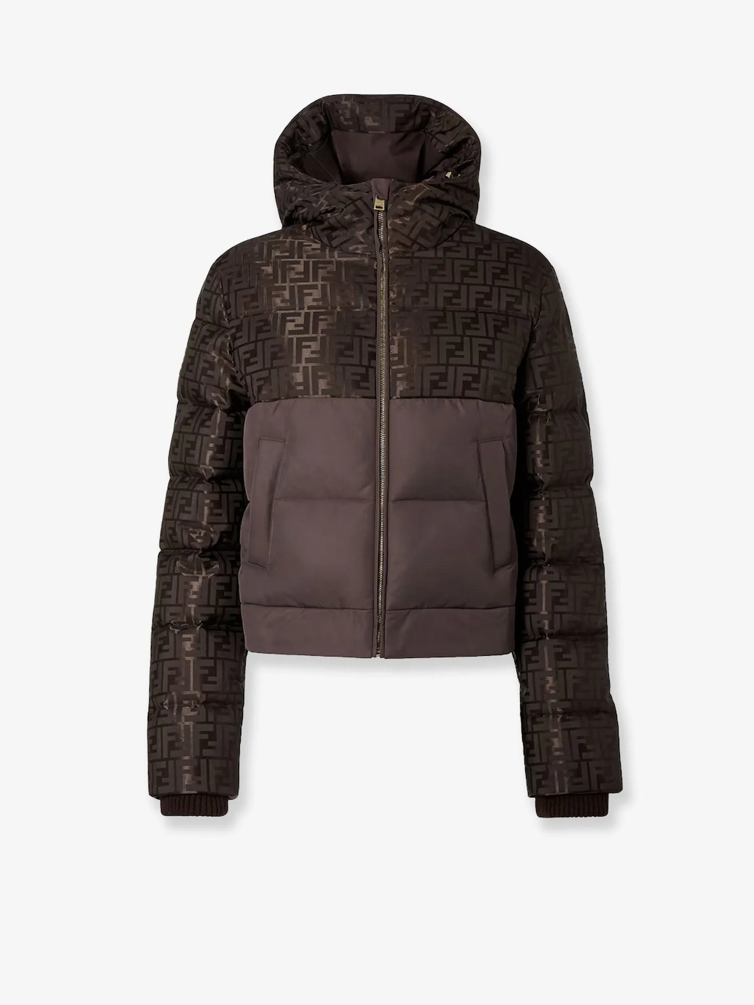 Fendi FF Jacquard nylon down jacket sold by Siebentaschen