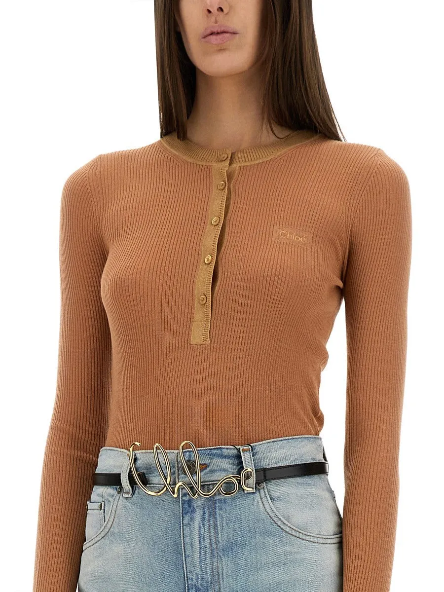 CHLOÉ MERINO WOOL FINE KNIT "HENLEY" SHIRT sold by Siebentaschen product image thumbnail 3