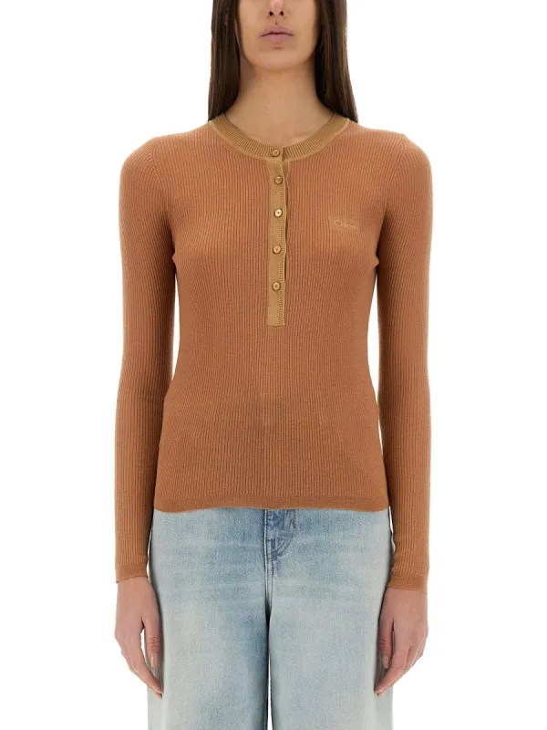 CHLOÉ MERINO WOOL FINE KNIT "HENLEY" SHIRT sold by Siebentaschen