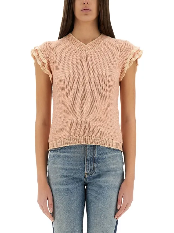CHLOÉ SHORT-SLEEVED WOOL KNIT TOP sold by Siebentaschen