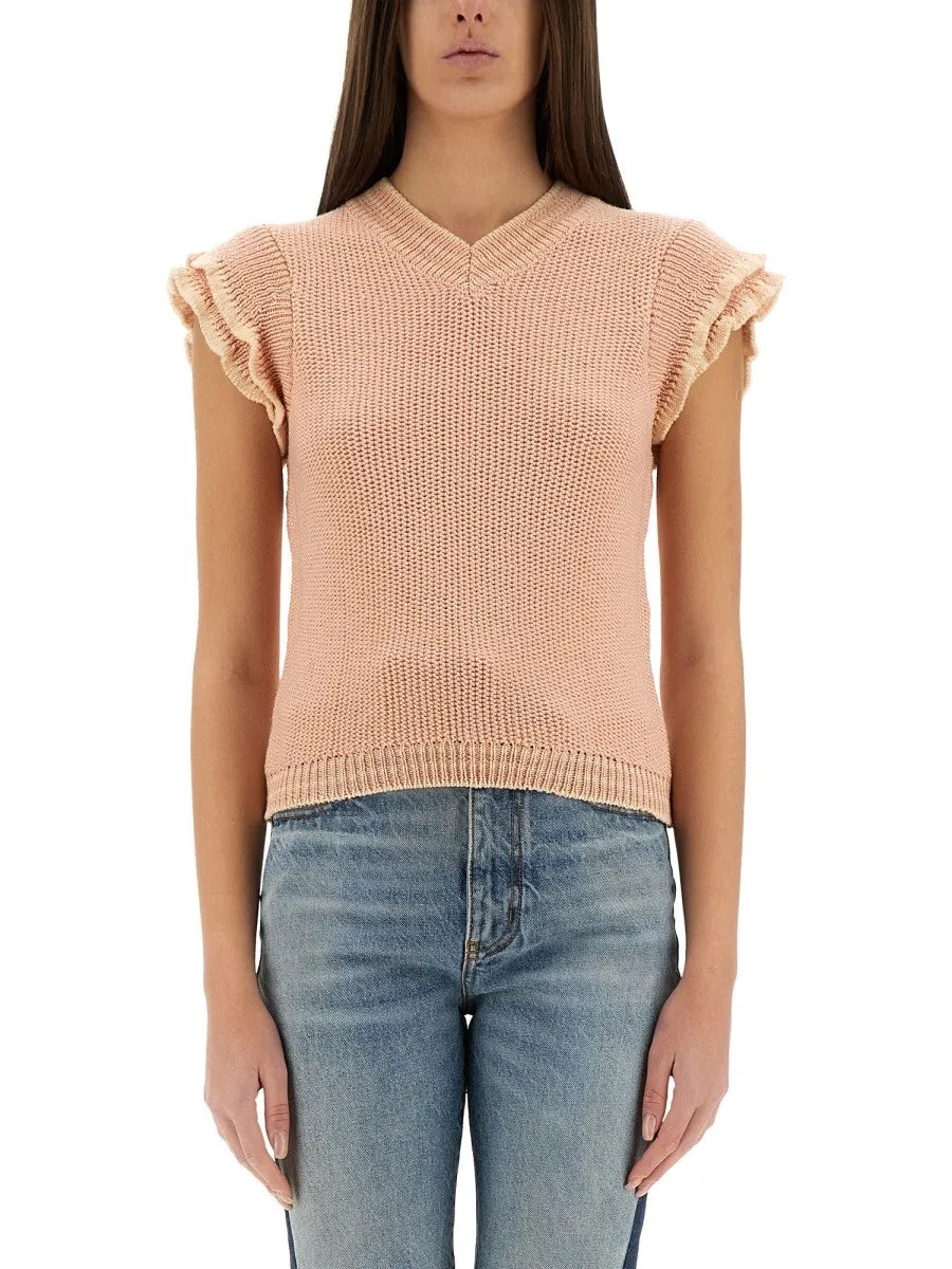 CHLOÉ SHORT-SLEEVED WOOL KNIT TOP sold by Siebentaschen