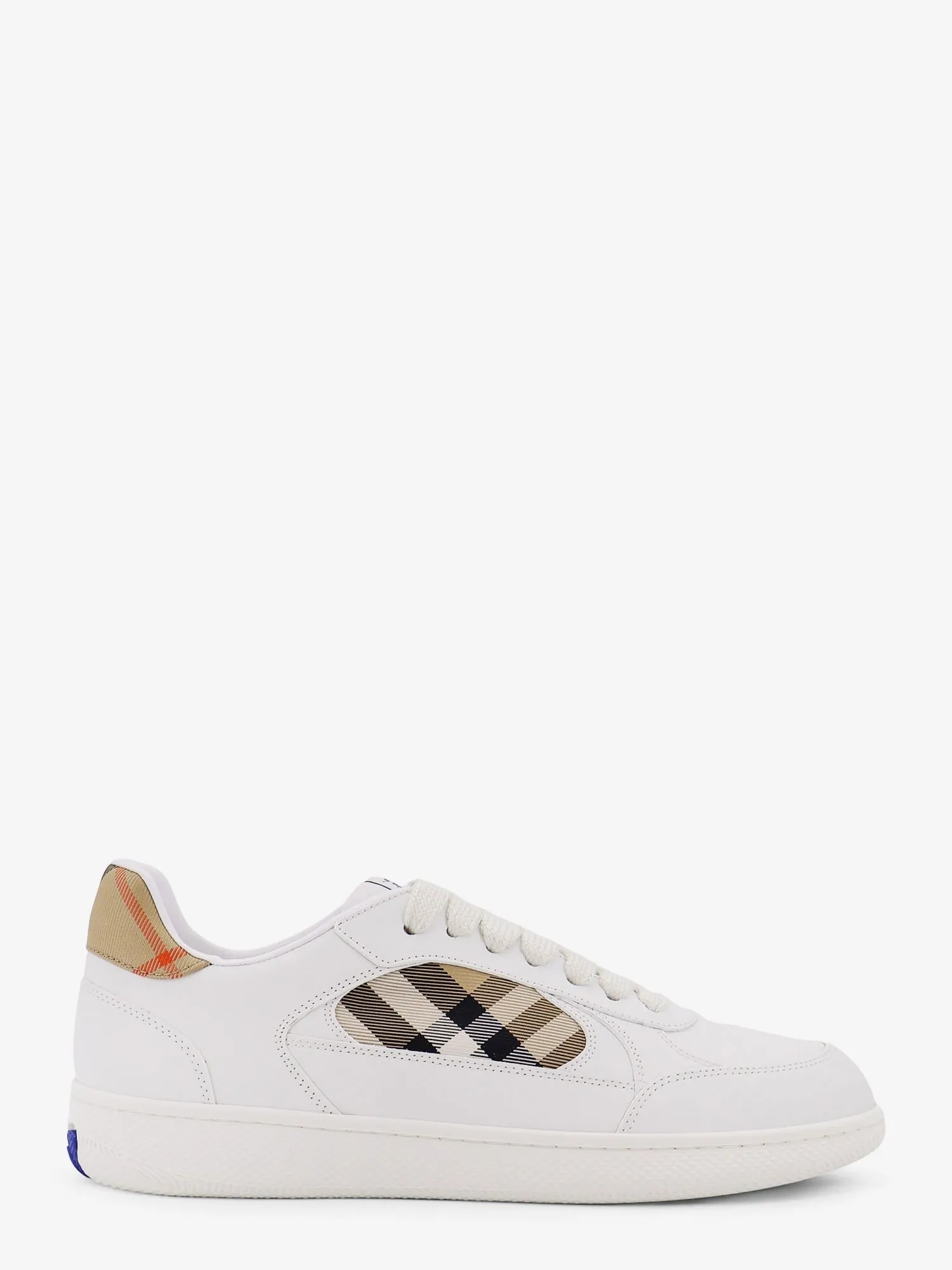 Burberry Low-top leather sneakers with check inserts sold by Siebentaschen