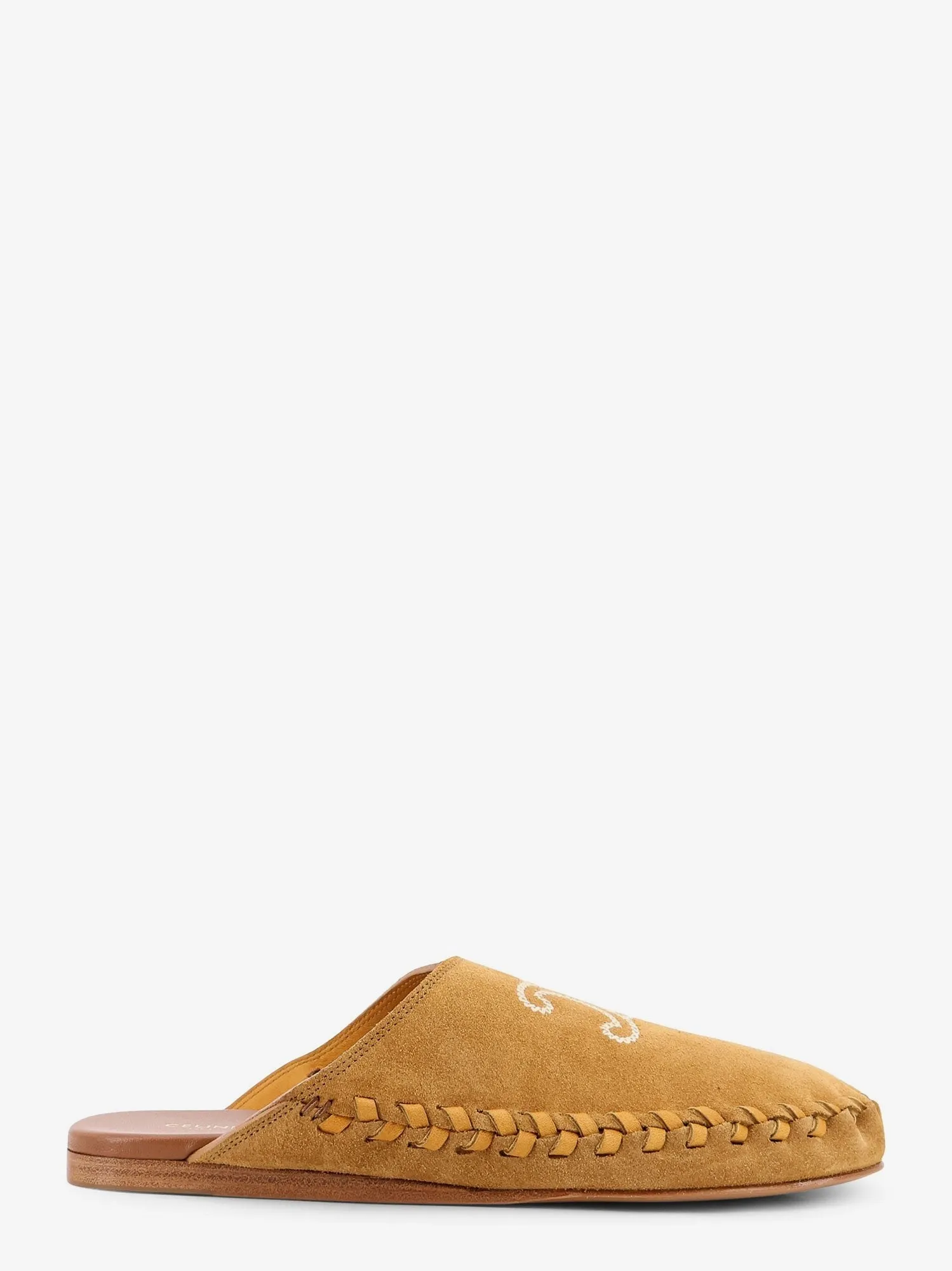 Celine Triomphe Mule 05 suede and leather sandals sold by Siebentaschen