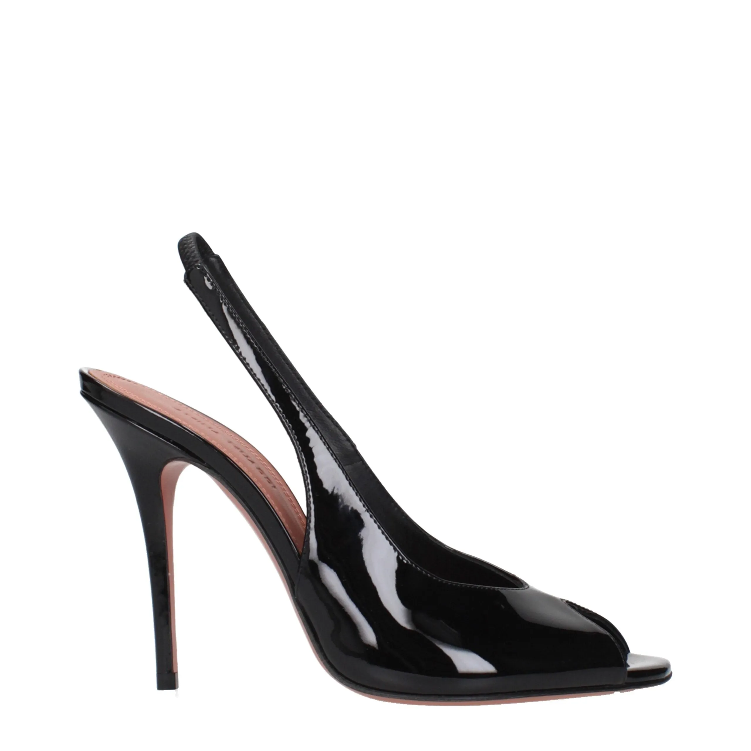 Amina Muaddi Black Leather Stiletto Heel Sandals sold by Siebentaschen