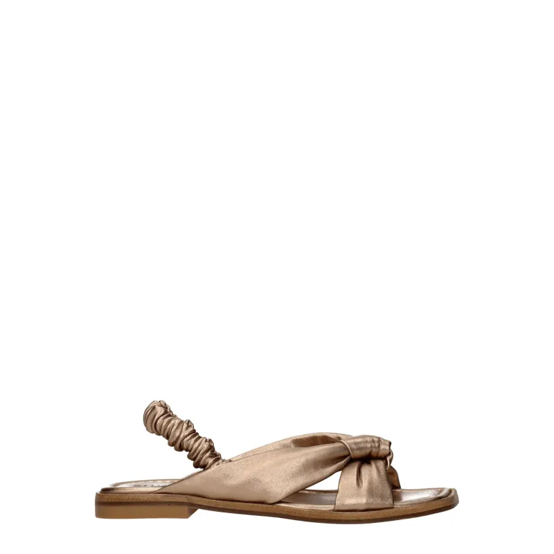Stuart Weitzman Gold Leather Flat Sandals sold by Siebentaschen