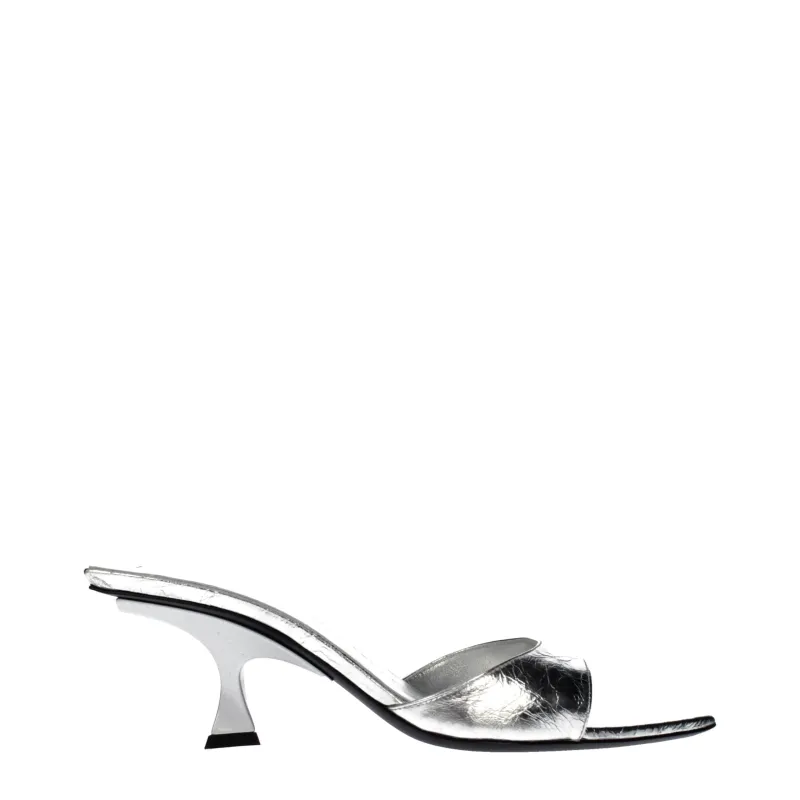 The Attico Gray Leather Flat Sandals sold by Siebentaschen