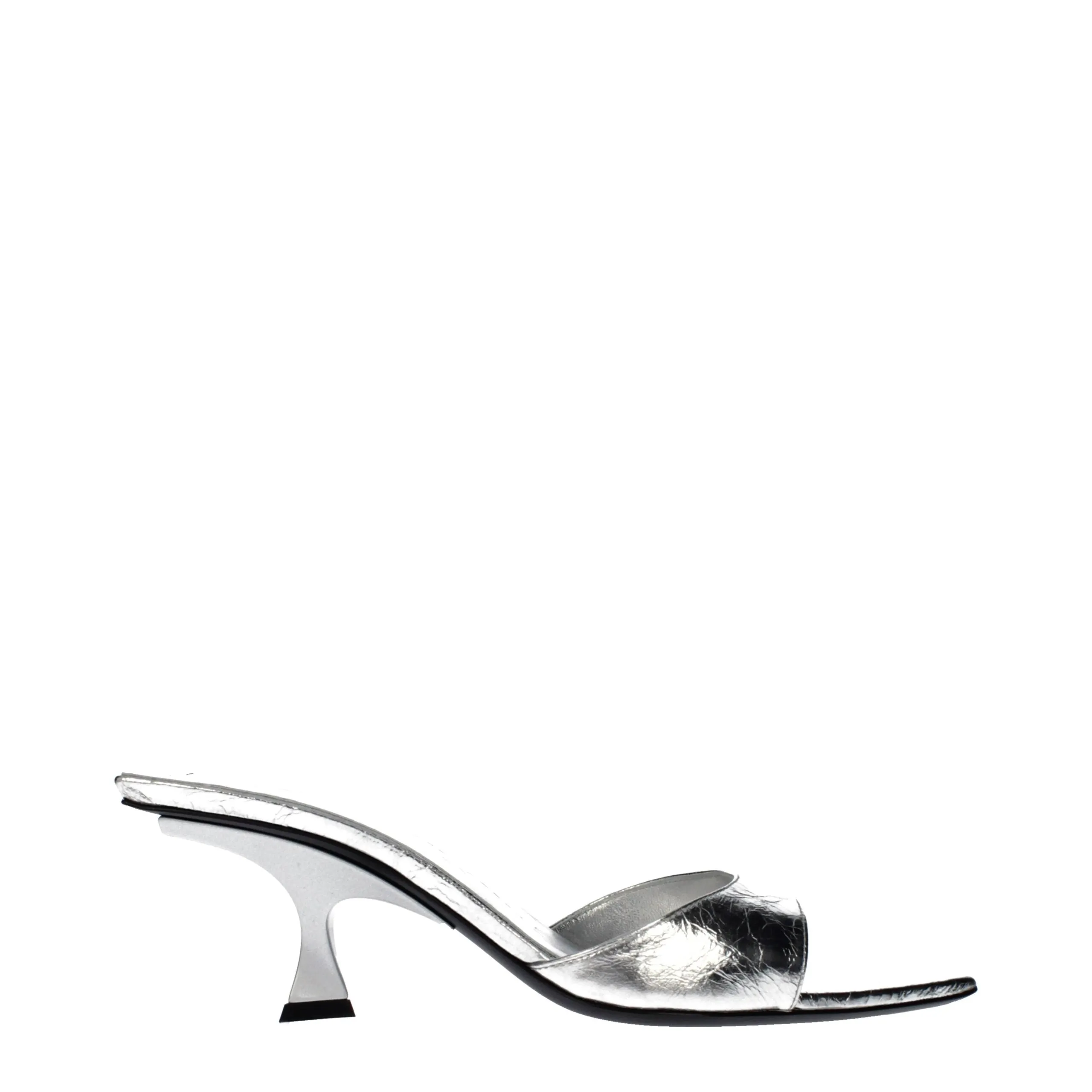 The Attico Gray Leather Flat Sandals sold by Siebentaschen