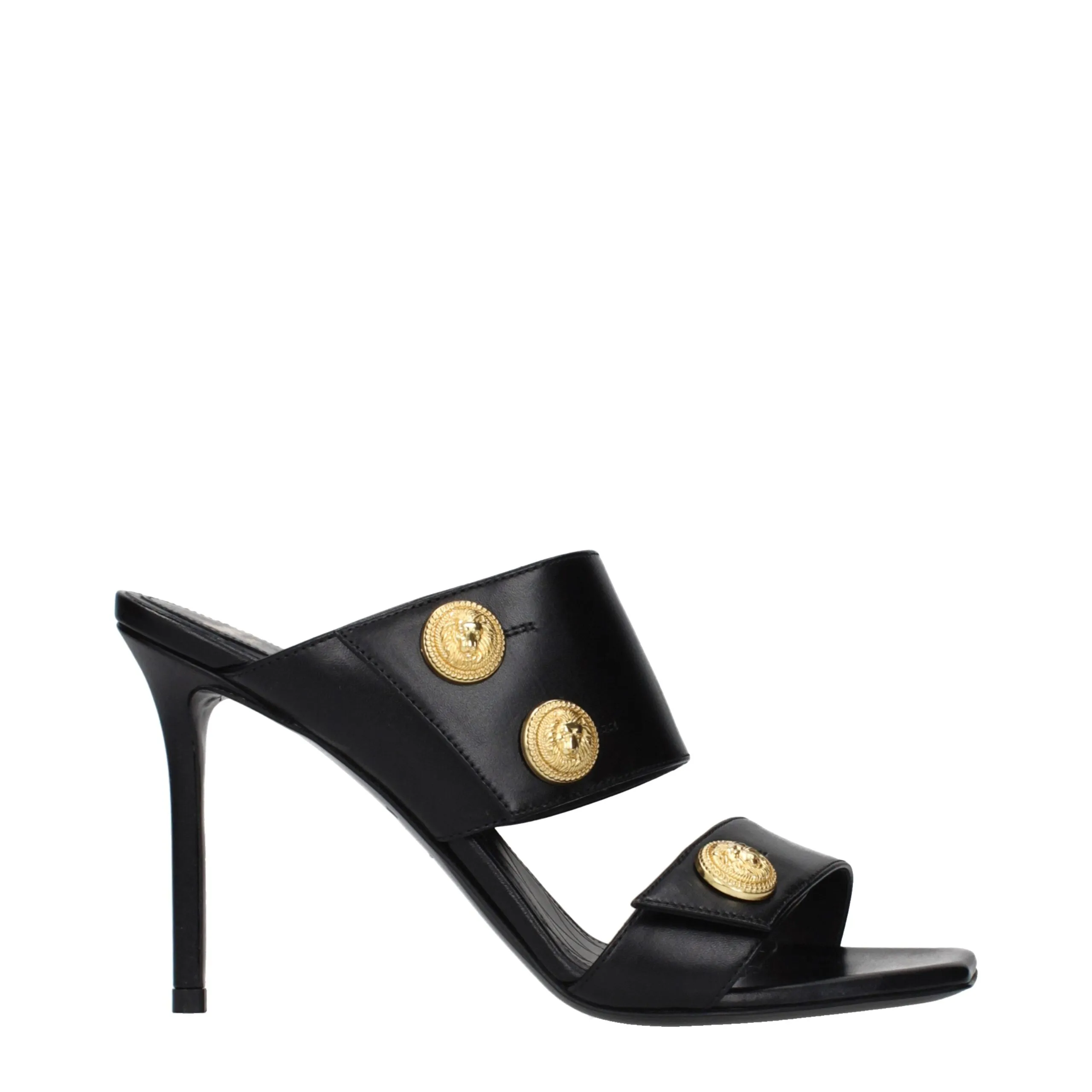 Balmain Black Leather Stiletto Heel Sandals sold by Siebentaschen