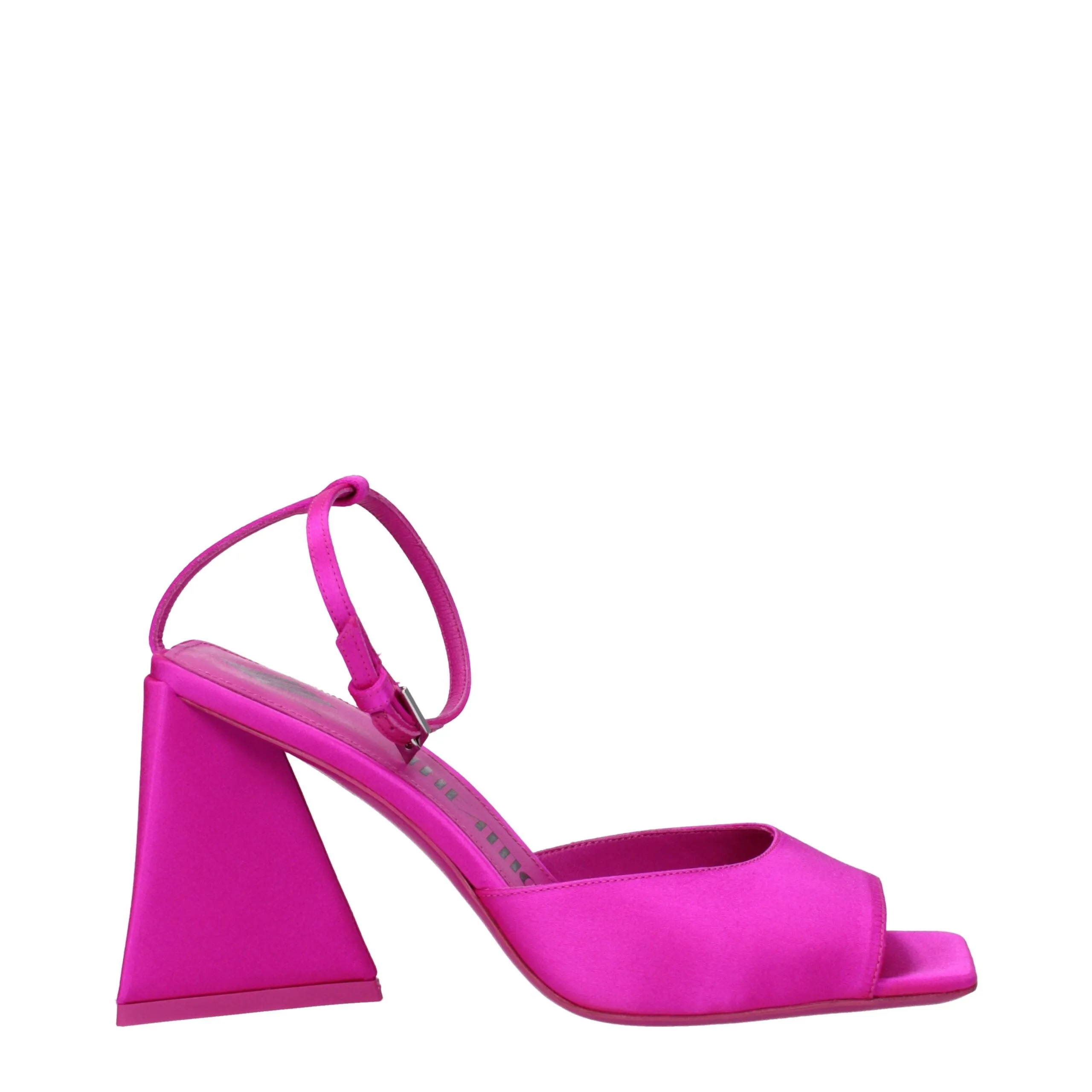 The Attico Pink Satin Stiletto Heel Sandals sold by Siebentaschen