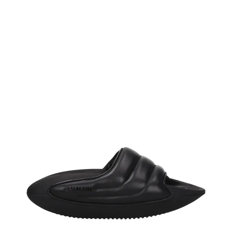 Balmain Black Leather Slippers sold by Siebentaschen