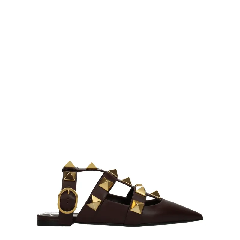 Valentino Garavani Brown Leather Flat Sandals sold by Siebentaschen
